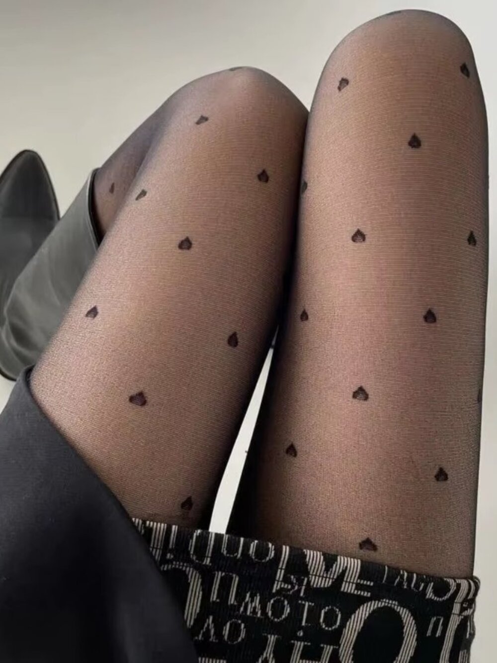Women's Black Heart Pattern Sheer Tights Pantyhose Stockings Love